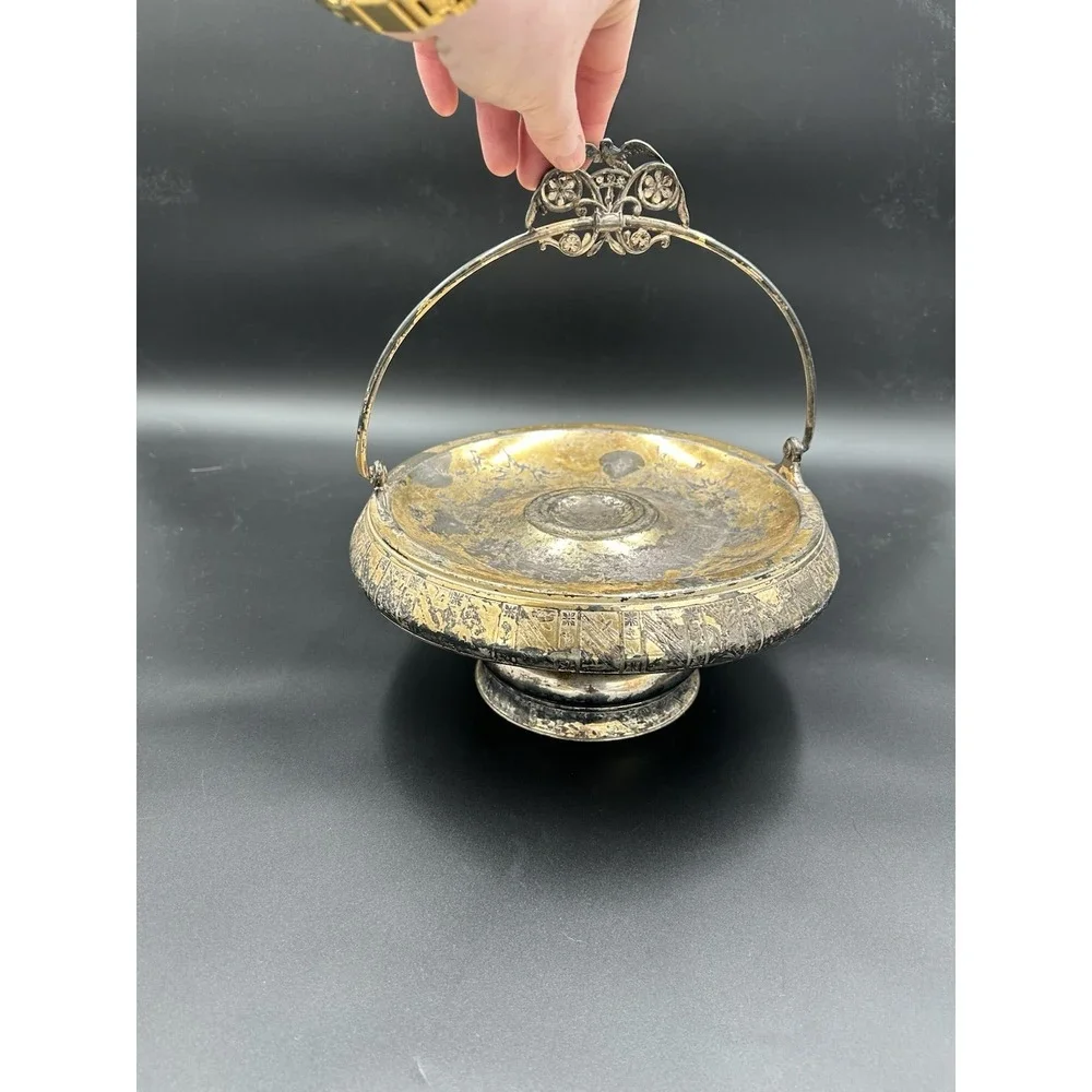 Antique Quadruple silver Plate 1850 Brides Basket Bird Design Trinket Basket